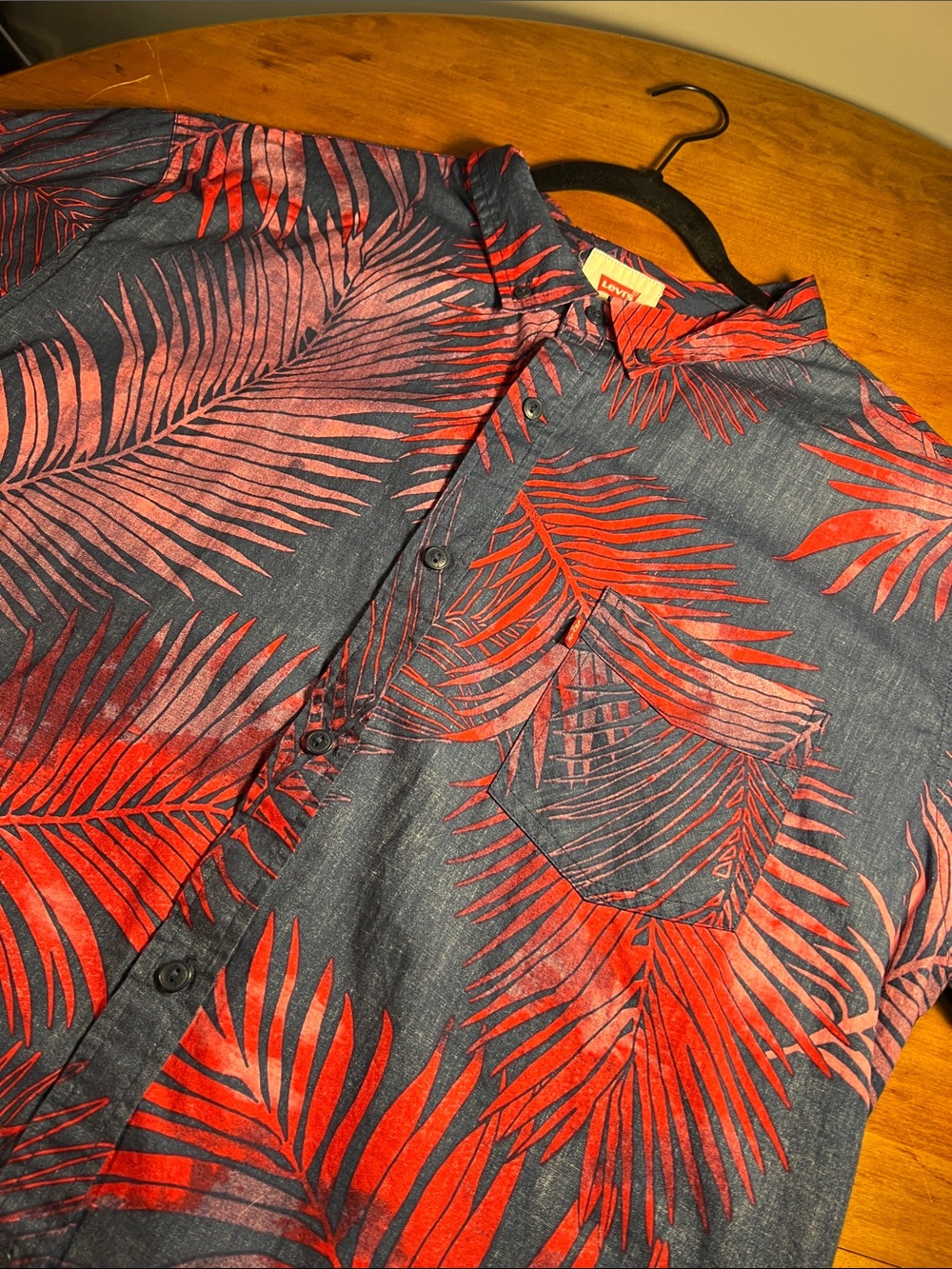 Levi's Red Palm-Print Blue Button-Down Casual Shirt